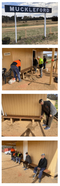 Muckleford train station benches being installed