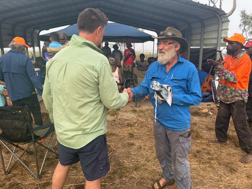 Tim being welcomed to Wadeye Men's Wellness Camp